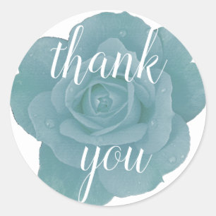 Dusty Blue Rose Thank You Floral Wedding Message Classic Round Sticker