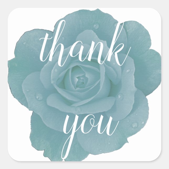 Dusty Blue Rose Thank You Floral Wedding Message Square Sticker (Front)