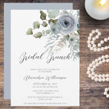 Dusty Blue Rose Watercolor Bridal Shower Brunch 