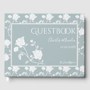 Dusty Blue Rose Wedding Guest Book