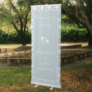 Dusty Blue Rose Wedding Retractable Banner