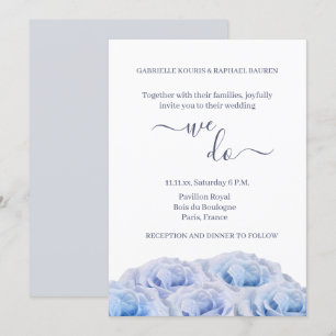 Dusty Blue Rose White Floral Elegant We Do Wedding Invitation