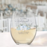 Dusty Blue Roses Bridesmaid Maid of Honour Gift Stemless Wine Glass<br><div class="desc">This set is the perfect choice for thanking the bridesmaids and maid of honour at your wedding. The beautiful boho chic design features a bouquet of hand painted watercolor roses and blossoms, eucalyptus sprigs, and garden greenery in shades of dusty blue and sage green. Her name & title appears in...</div>