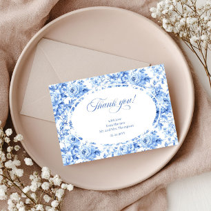 Dusty Blue Roses Chic Wedding Thank You Card