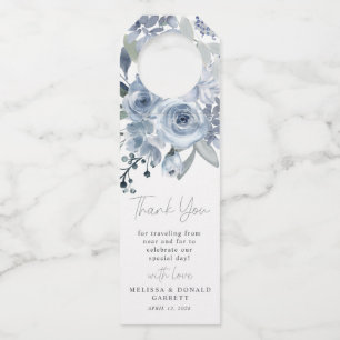 Dusty Blue Roses Flowers Script Wedding Thank You Bottle Tag