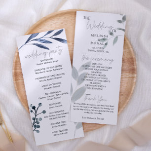 Dusty Blue Roses Flowers Simple Wedding Program Programme