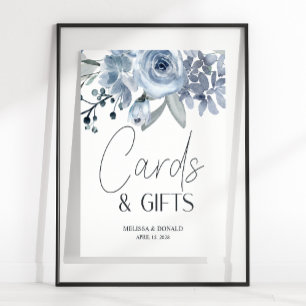 Dusty Blue Roses Flowers Wedding Card & Gifts Po Poster