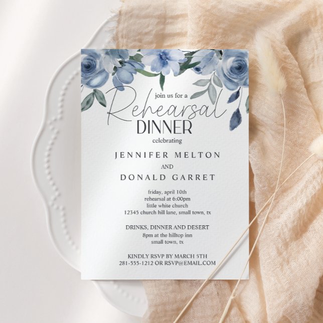 Dusty Blue Roses Flowers Wedding Rehearsal Dinner Invitation (Creator Uploaded)