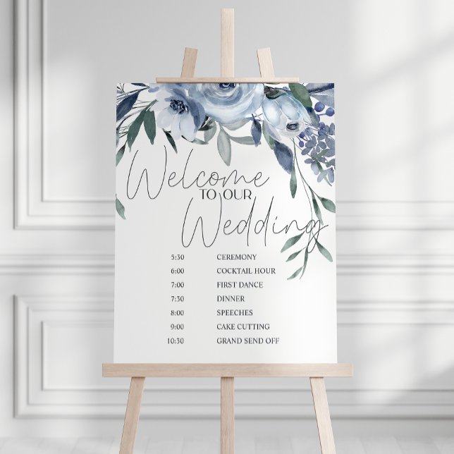 Dusty Blue Roses Flowers Wedding Schedule Poster (Creator Uploaded)