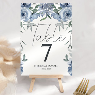 Dusty Blue Roses Flowers Wedding Table Number