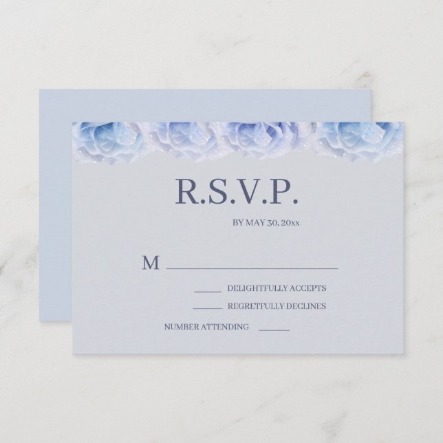 Dusty Blue Roses Grey Elegant Floral Wedding RSVP Invitation (Front/Back)