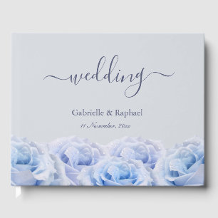 Dusty Blue Roses Light Grey Elegant Wedding Guest Guest Book