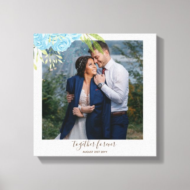 Dusty Blue Roses NewlyWeds Wedding Gift Personal Canvas Print (Front)