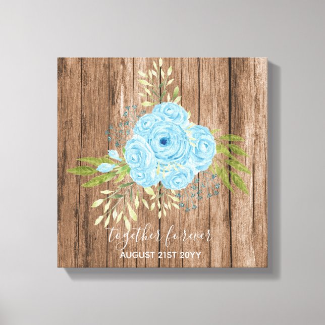 Dusty Blue Roses NewlyWeds Wedding Gift Personal Canvas Print (Front)