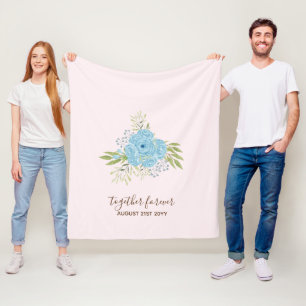 Dusty Blue Roses NewlyWeds Wedding Gift Personal Fleece Blanket