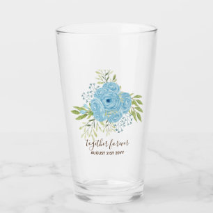 Dusty Blue Roses NewlyWeds Wedding Gift Personal Glass