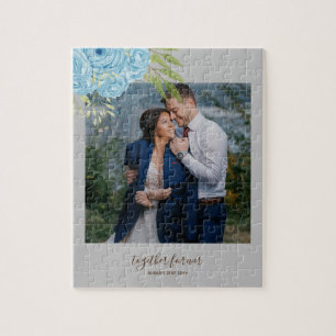 Dusty Blue Roses NewlyWeds Wedding Gift Personal Jigsaw Puzzle