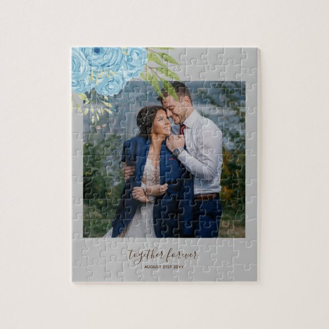 Dusty Blue Roses NewlyWeds Wedding Gift Personal Jigsaw Puzzle (Vertical)
