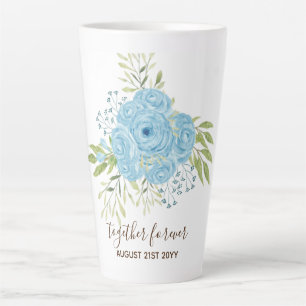 Dusty Blue Roses NewlyWeds Wedding Gift Personal Latte Mug