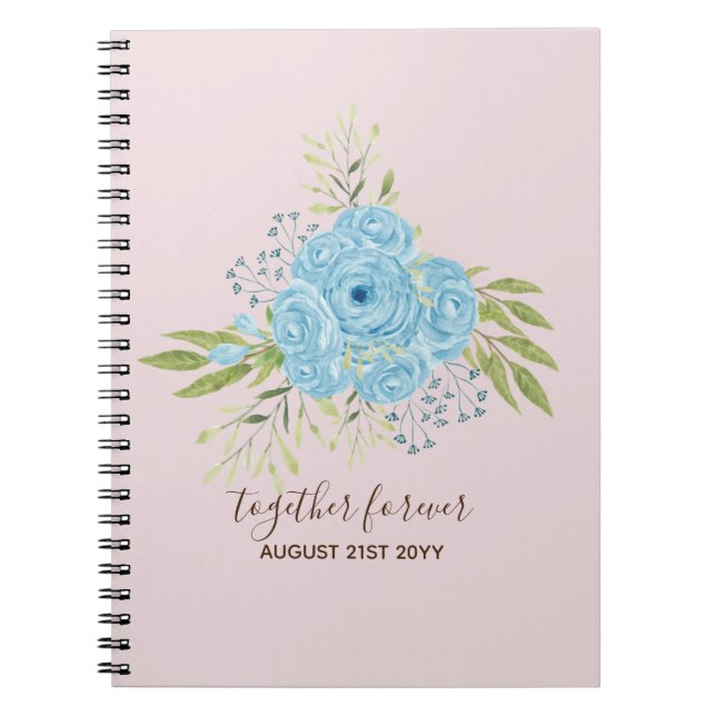 Dusty Blue Roses NewlyWeds Wedding Gift Personal Notebook (Front)