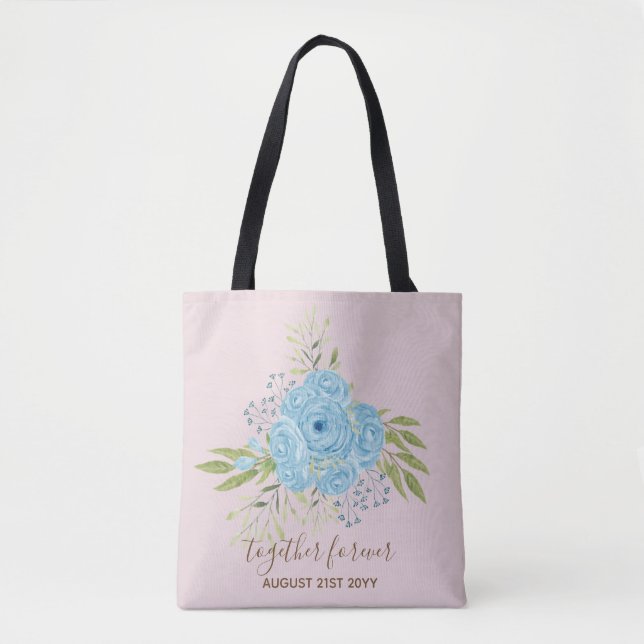 Dusty Blue Roses NewlyWeds Wedding Gift Personal Tote Bag (Front)