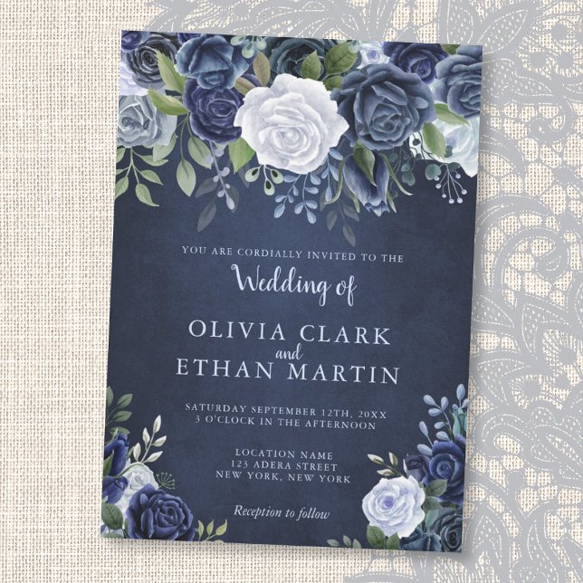 Dusty Blue Roses on Navy Invitation (Creator Uploaded)