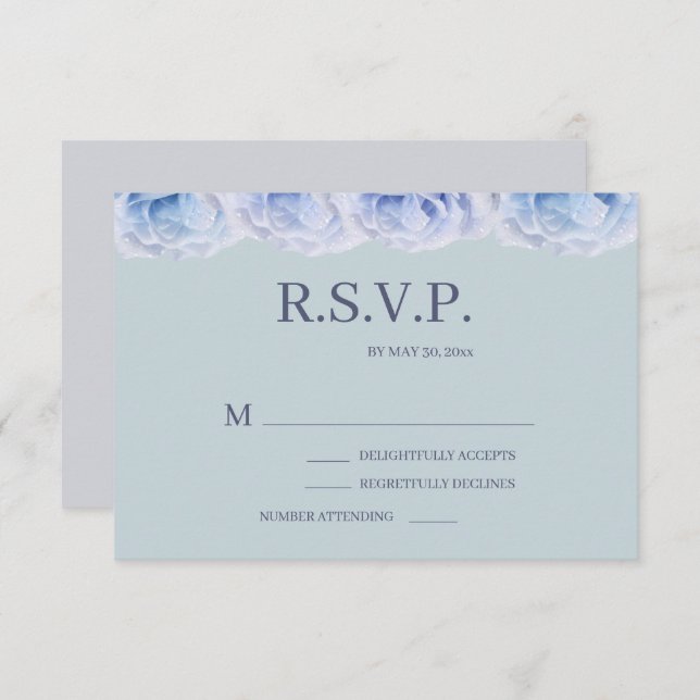 Dusty Blue Roses Sage Elegant Floral Wedding RSVP Invitation (Front/Back)