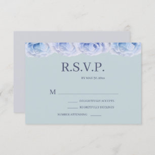 Dusty Blue Roses Sage Elegant Floral Wedding RSVP Invitation