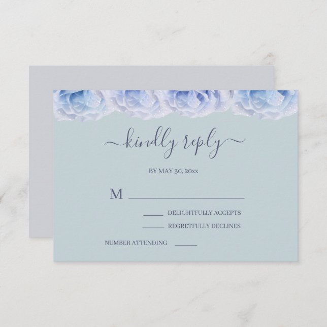 Dusty Blue Roses Sage Elegant Floral Wedding RSVP Invitation (Front/Back)