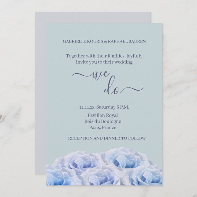 Dusty Blue Roses Sage Grey Floral We Do Wedding Invitation (Front/Back)