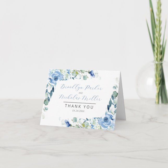 Dusty Blue Roses  Thank You Card (Front)