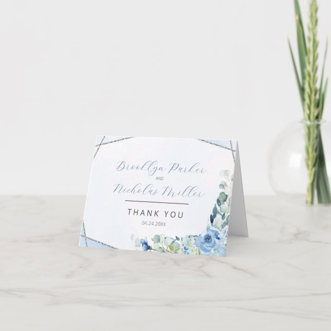 Dusty Blue Roses  Thank You Card (Front)