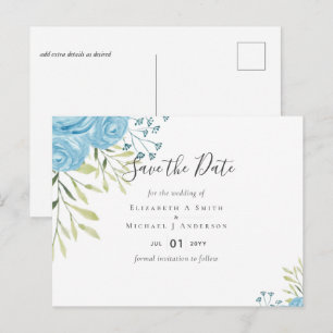 Dusty Blue Roses Wedding Budget Postcard