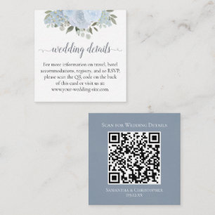 Dusty Blue Roses Wedding Details Website QR Code Enclosure Card