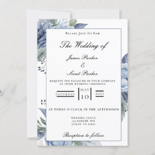 Dusty Blue Roses Wedding  Invitation