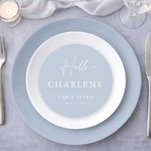 Dusty Blue Round Wedding Place Card & Menu