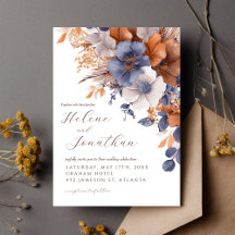 Dusty Blue Rust Watercolor Floral Elegant Wedding