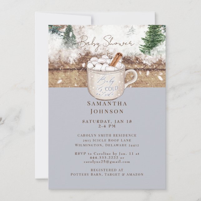 Dusty Blue Rustic Baby It's Cold Outside Shower Invitation (Front)