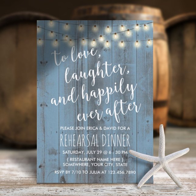 Dusty Blue Rustic Barn Wedding Rehearsal Dinner Invitation (Creator Uploaded)