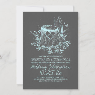 dusty blue rustic country tree wedding invitation