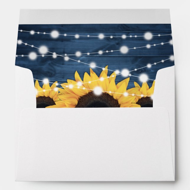 Dusty Blue Rustic Country Wood Sunflower Wedding Envelope (Back (Bottom))
