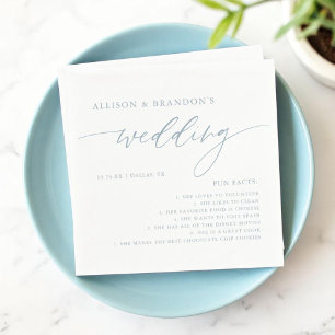 Dusty Blue Rustic Elegant Wedding Fun Facts Napkin