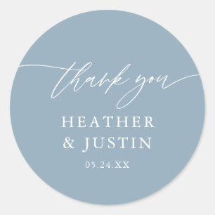 Dusty Blue Rustic Elegant Wedding Thank You Classic Round Sticker