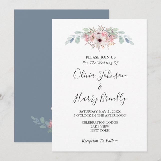 Dusty Blue Rustic Eucalyptus Greenery Wedding   Invitation (Front/Back)