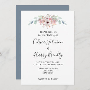 Dusty Blue Rustic Eucalyptus Greenery Wedding Invitation