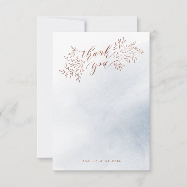Dusty blue rustic floral calligraphy thank you card (Front)