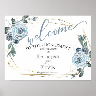 Dusty Blue Rustic Floral Engagement Welcome Poster