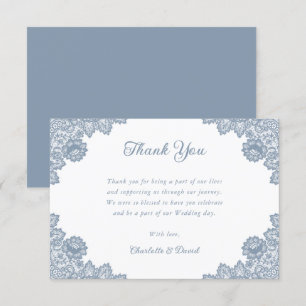 Dusty Blue Rustic Floral Lace Wedding Thank You Card