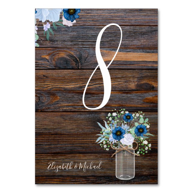 Dusty Blue Rustic Floral Table Number Card (Front)