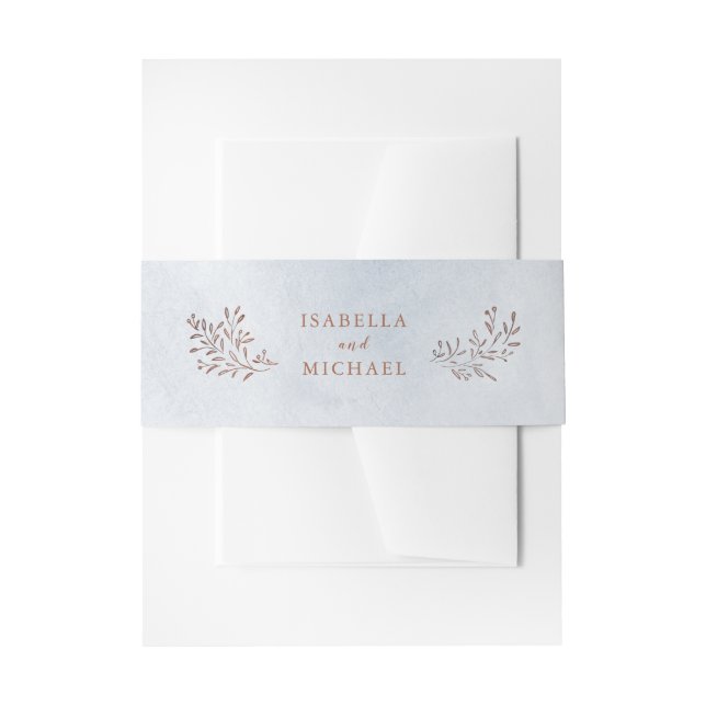 Dusty blue rustic floral wedding invitation belly band (Front Example)